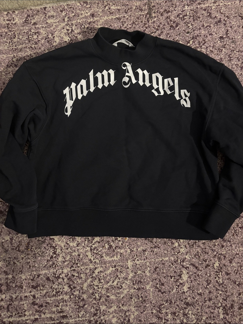 Palm Angels Black Crewneck Sweatshirt with White Arched Logo
